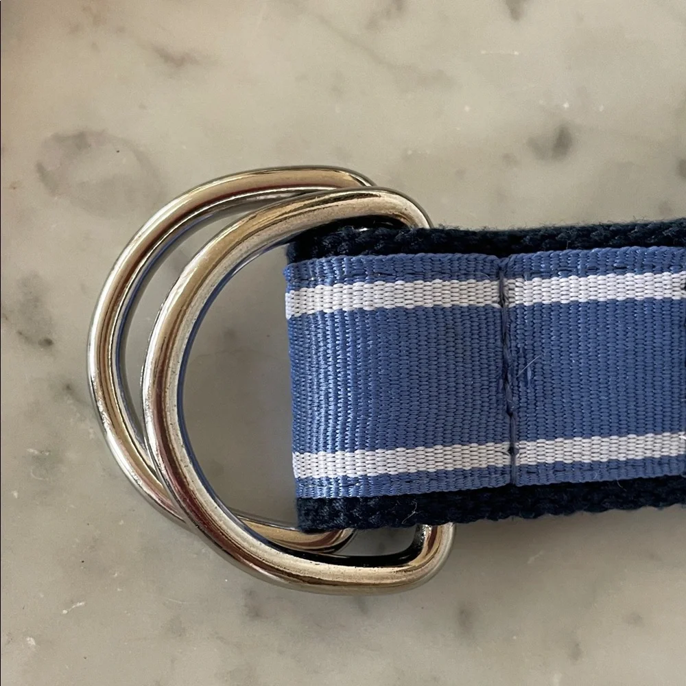 VINEYARD VINES D-Ring Webbed Cotton Navy and Light Blue Stripe Belt M - Picture 6 of 14